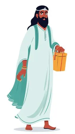 Free Bearded Man In Traditional Attire Carrying Gift Box  AI Image