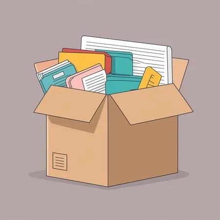 Free Boîte en carton remplie de dossiers et de documents  AI Image