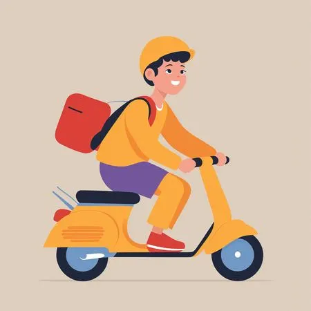 Free Boy rides scooter while wearing helmet  AI Image
