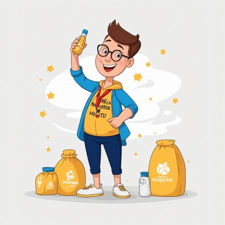 Free Boy With Grocery Bags And Bottle  AI Image