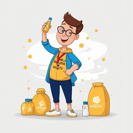 Free Boy With Grocery Bags And Bottle  AI Image
