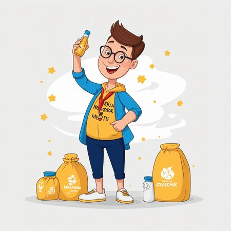 Free Boy With Grocery Bags And Bottle  AI Image