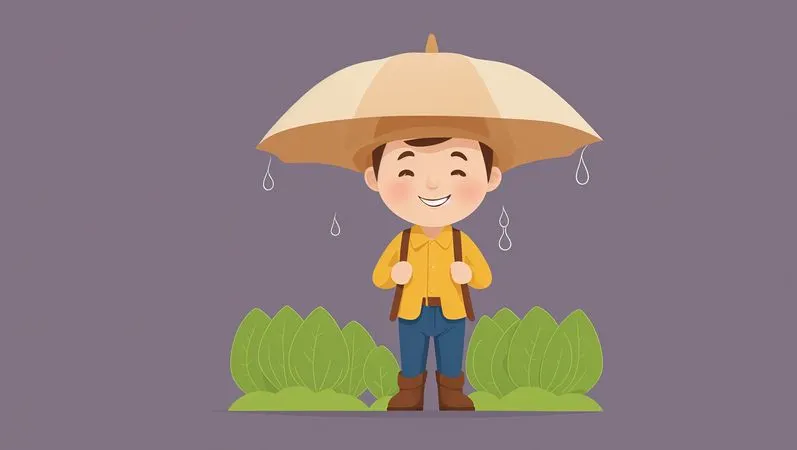 Free Boy With Umbrella In Rain  AI Image