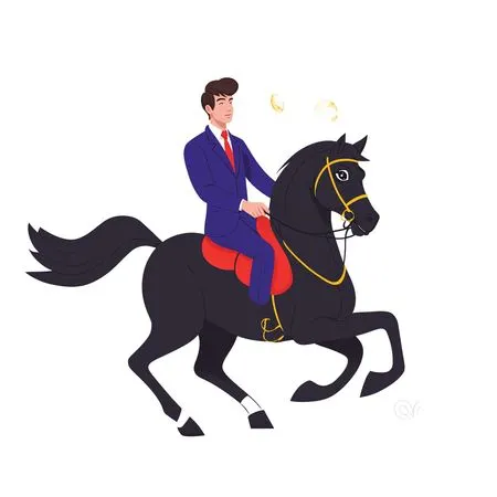 Free Businessman Riding Black Horse With Coins And Gifts  AI Image