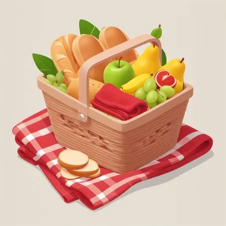 Free Cesta de piquenique com frutas e pão  Imagem de IA