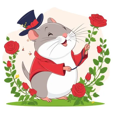 Free Cheerful Hamster In Top Hat With Roses  AI Image