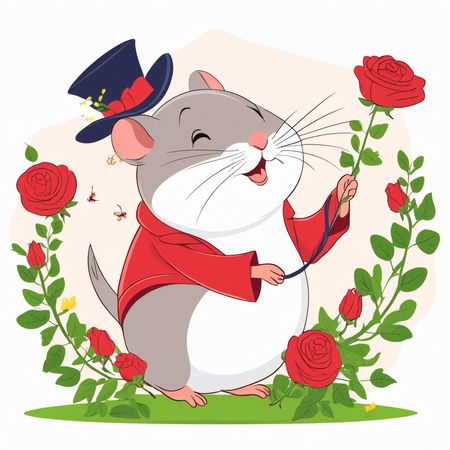 Free Cheerful Hamster In Top Hat With Roses  AI Image