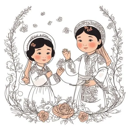 Free Children In Traditional Clothing Surrounded By Flowers  AI Image