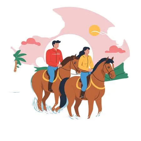 Free Couple Horse Riding At Beach During Sunset  AI Image