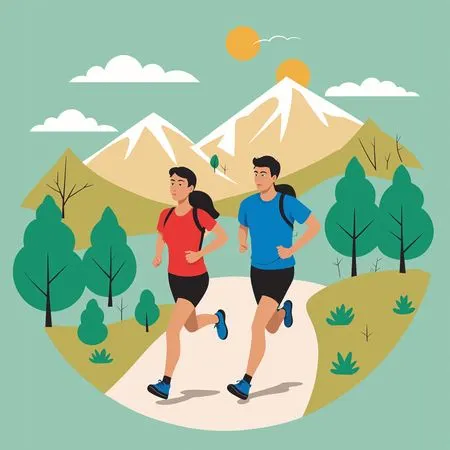 Free Couple Running Through A Scenic Mountain Trail  AI Image