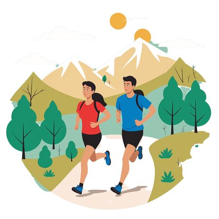 Free Couple Running Through A Scenic Mountain Trail  AI Image