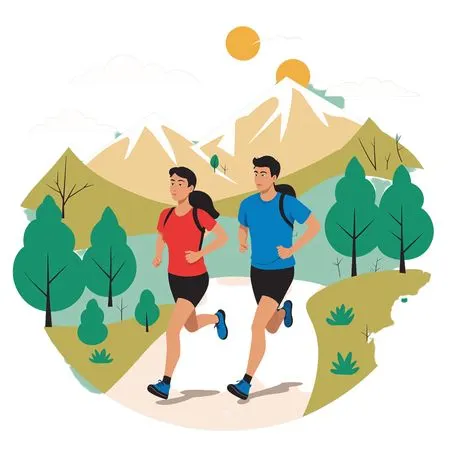 Free Couple Running Through A Scenic Mountain Trail  AI Image