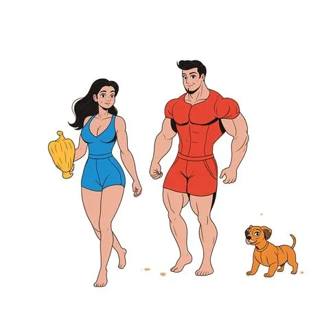 Free Couple walking With A Dog On The Beach  AI Image