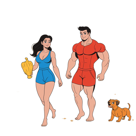 Free Couple walking With A Dog On The Beach  AI Image