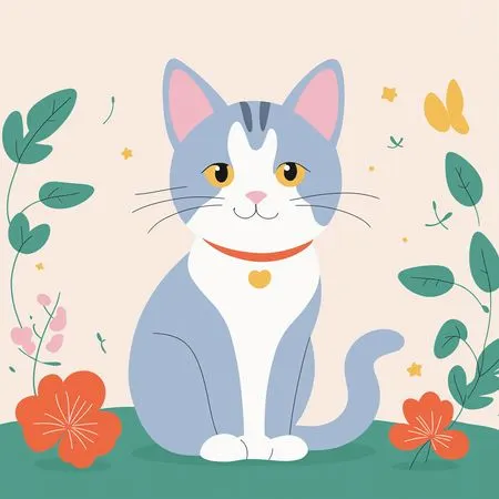 Free Cute Cat With Flowers And Butterflies  AI Image