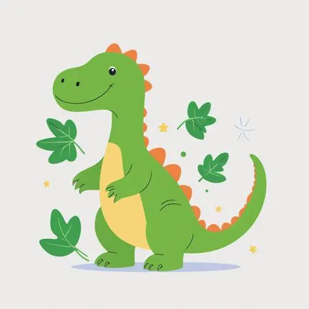 Free Cute Dinosaur With Leaves And Stars  AI Image