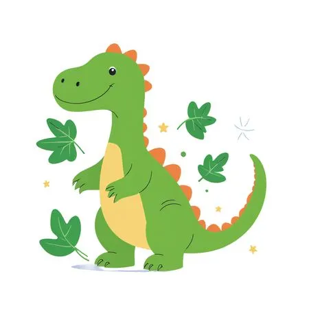 Free Cute Dinosaur With Leaves And Stars  AI Image