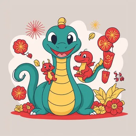 Free Cute Dragon Celebrating With Lanterns And Fireworks AI Image