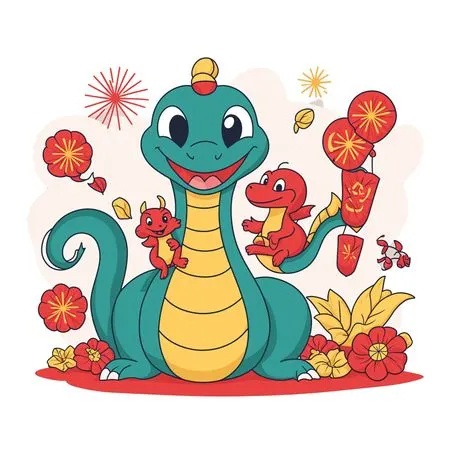 Free Cute Dragon Celebrating With Lanterns And Fireworks  AI Image