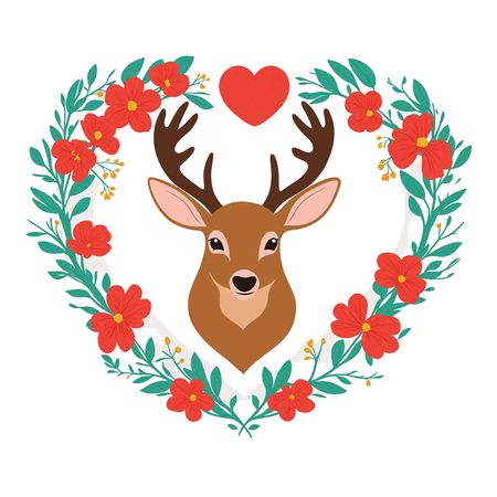 Free Deer In Floral Heart Design  AI Image