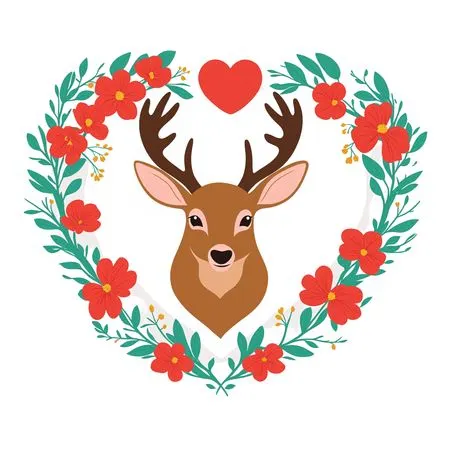 Free Deer In Floral Heart Design  AI Image