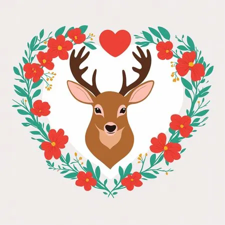 Free Deer In Floral Heart Design  AI Image