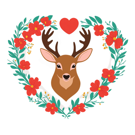 Free Deer In Floral Heart Design  AI Image