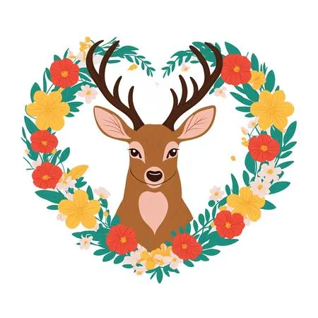 Free Deer With Antlers Inside A Floral Heart Frame  AI Image