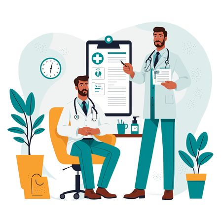 Free Doctors Discussing Patient's Medical Report  AI Image