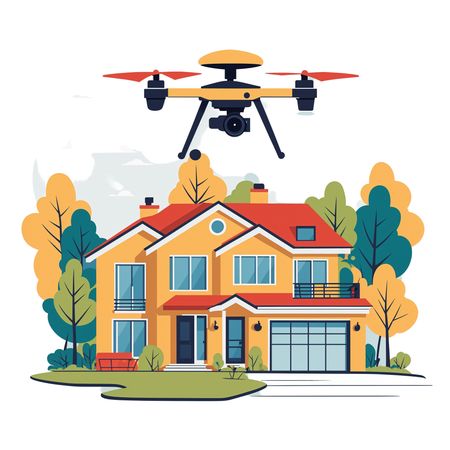 Free Drone Flying Over A Modern House  AI Image