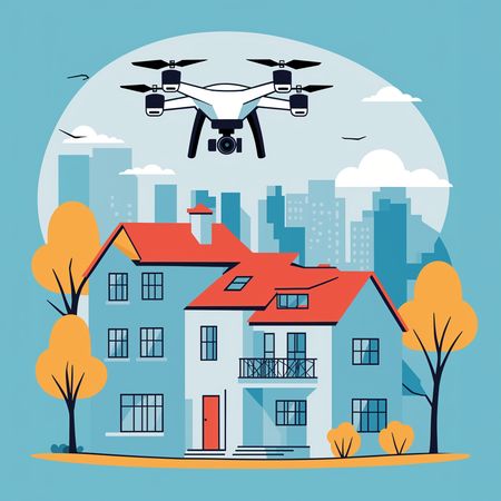 Free Drone Hovering Over A House In An Urban Setting  AI Image