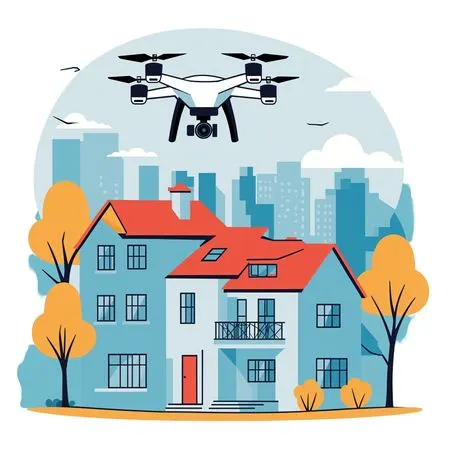 Free Drone Hovering Over A House In An Urban Setting  AI Image