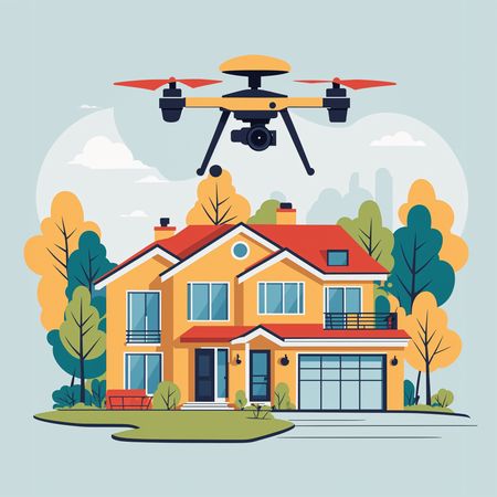 Free Drone survolant une maison moderne  Image IA