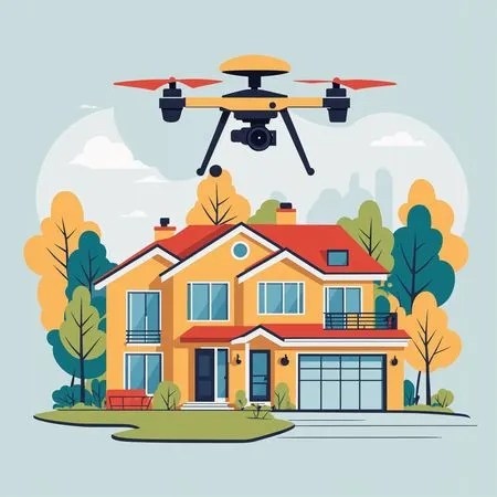 Free Drone survolant une maison moderne  Image IA