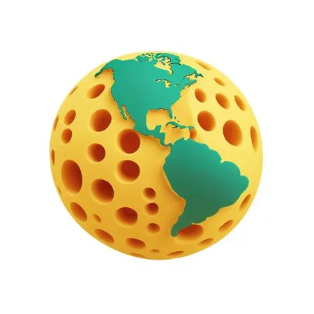Free Earth Shaped Sphere Cheese With Holes  AI Image