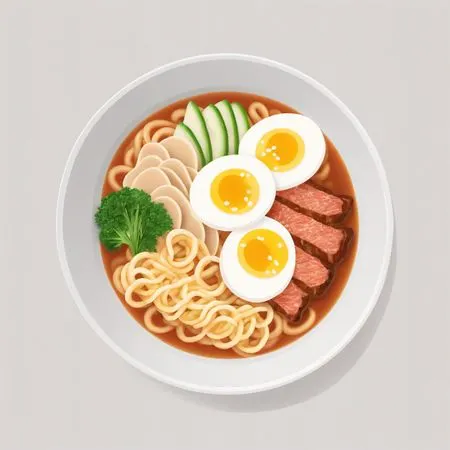 Free Eine Ramen-Schüssel mit verschiedenen Toppings  KI-Bild