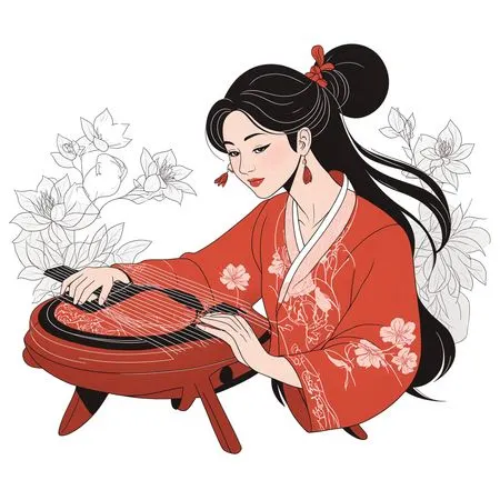 Free Elegant Woman Playing A Traditional Zither  AI Image