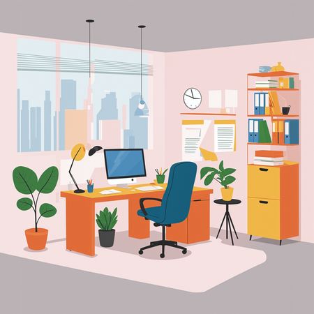 Free Espace de travail moderne avec plantes et ordinateur  Image IA