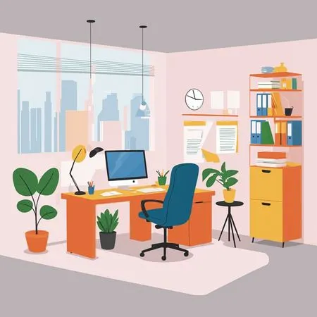 Free Espace de travail moderne avec plantes et ordinateur  Image IA