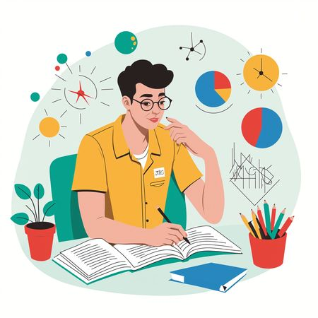 Free Estudiante estudiando con libros y gráficos Imagen AI