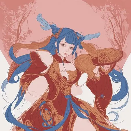 Free 複雑な衣装をまとった青い髪のファンタジー  AI画像
