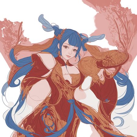 Free Fantasy Of Blue haired In An Intricate Costume  AI Image