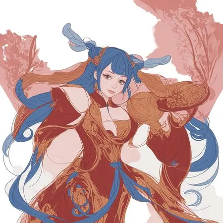 Free Fantasy Of Blue haired In An Intricate Costume  AI Image