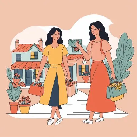 Free Femmes faisant du shopping dans la rue du village  AI Image
