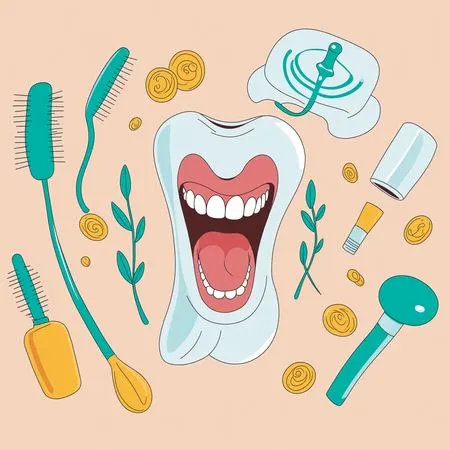 Free Healthy tooth laughing with dental tools around it  AI Image