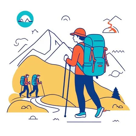 Free Hikers In A Mountainous Landscape  AI Image