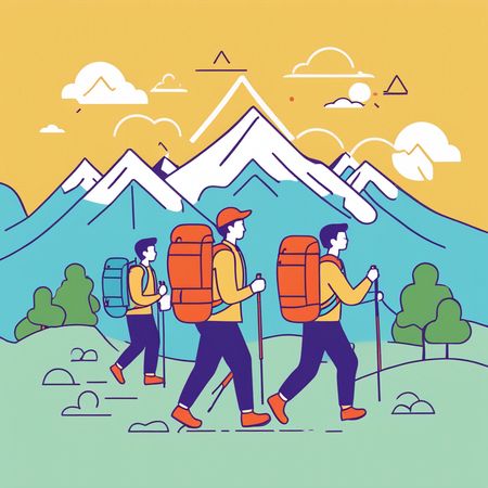 Free Hikers Trekking In A Mountainous Landscape  AI Image