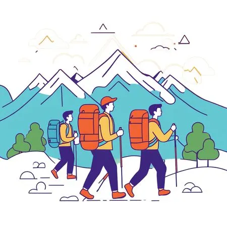 Free Hikers Trekking In A Mountainous Landscape  AI Image