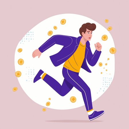 Free Hombre corriendo con monedas a su alrededor  Imagen AI
