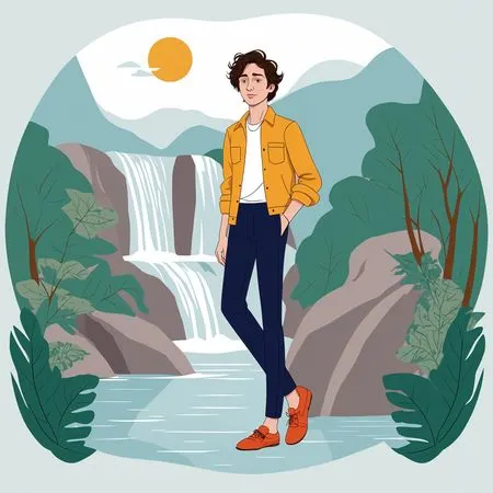 Free Homme debout près d'une cascade  Image IA
